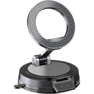 Strong Magnetic Phone Holder for Car & Desk, Compatible with MagSafe, Secure Lock, Universal 360 Rota-Table Car Phone Mount for Dashboard, Glass, Table, Carbon Fiber Deep Black