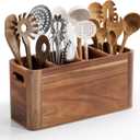 ZUJJAFY Utensil Holder, Extra Large Kitchen Utensil Holder for Counter with 4 Compartments, Wooden Kitchen Utensils Organizer for Countertop Cooking Spatula Storage, Acacia Wood