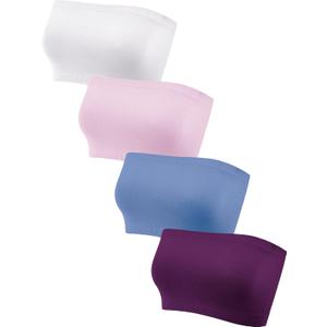 4 Pieces Strapless Bandeau Bra, Seamless Bralettes Stretchy Non Padded Bandeau Tube Top Bra for Women (M)