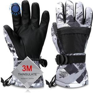 Ski Gloves, Waterproof and Breathable Snow Gloves for Cold Weather, Men & Women Boys and Girls (M(Fit Kids11-15 Years and Women size S-M), Grey)