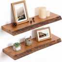 Floating Shelf, Solid Wood Wall Shelf, Rustic Wooden Floating Shelves for Wall, Farmhouse Wall Mounted Shelf for Bathroom, Living Room, Kitchen, Bedroom, Storage & Display (Natural Wood, 24 Inch)