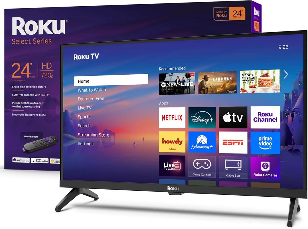 Roku Smart TV 24-Inch Select Series, 720p HD TV Roku TV with Voice Remote Flat Screen LED Television with Wi-Fi for Streaming Live Local News, Sports, Family Entertainment