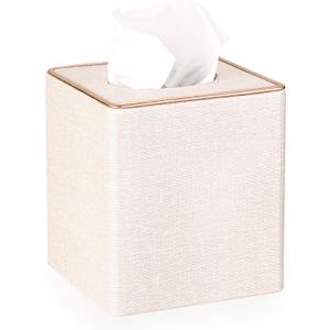 Sumnacon Square Linen Tissue Box Cover - Stylish Cube Tissue Box Holder with Magnetic Bottom, Decorative Tissue Box for Vanity Toilet Tank Dresser Night Stand Table Countertop Office Car, Beige