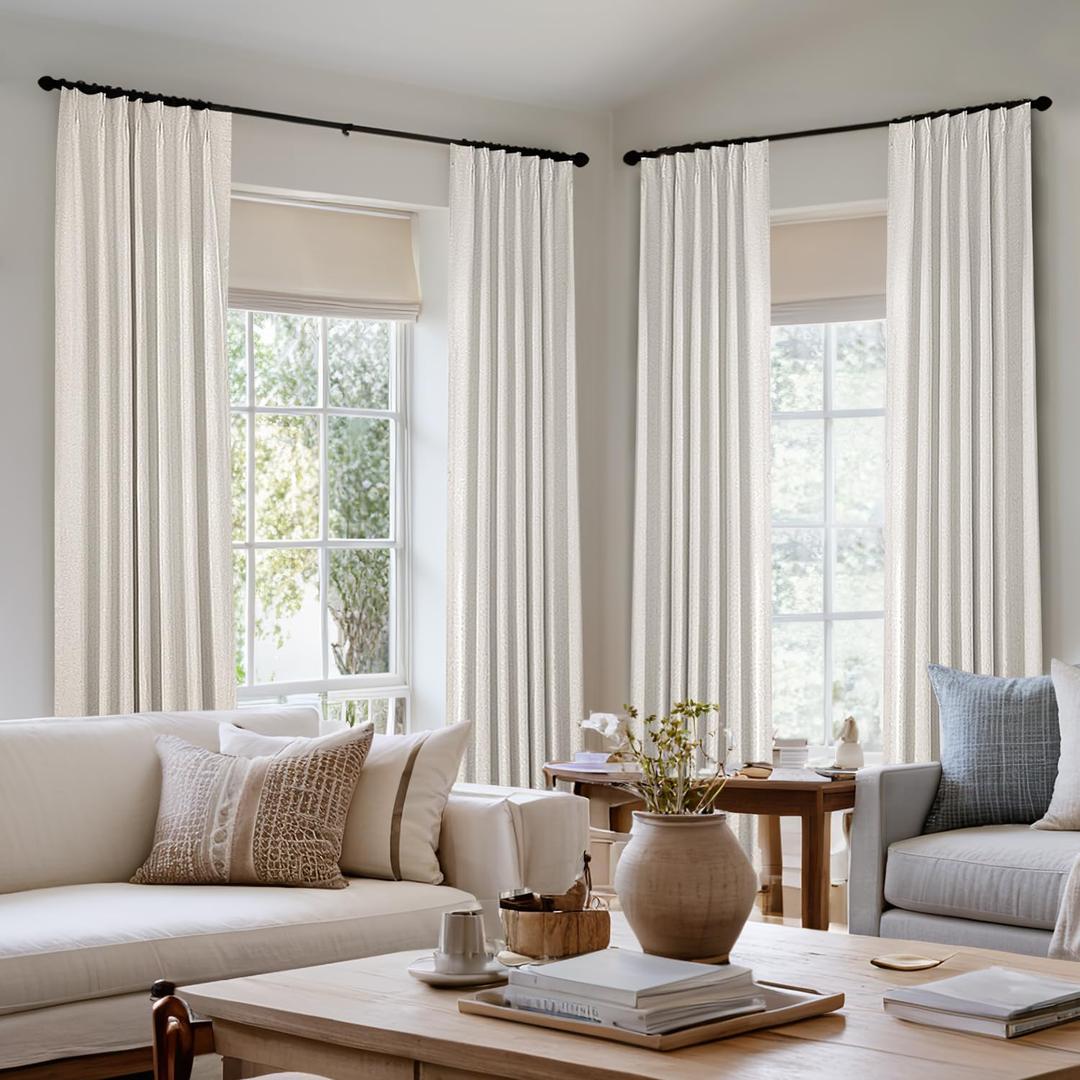 MIULEE Natural Pinch Pleated 100% Blackout Linen Curtains 96 Inch Length 2 Panels Set, Pleat Curtains with Pin Hooks, Black Out Light Blocking Room Darkening Drapes for Bedroom Living Room Window (40"W x 96"L (Pack of 2), Natural)