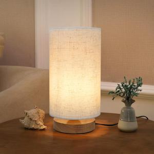 Small Bedside Night Table Lamp for Bedroom, Minimalist Nightstand Lamp with Round Fabric Linen Shade, Study Reading Desk Lamp for Kids Room, Living Room, College Dorm, Home, Office (set of 1)