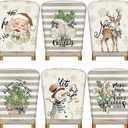 Moukeren 6 Pcs Christmas Chair Cover Set Stretch Dining Chair Back Covers Vintage Christmas Santa Claus Elk Slipcovers Farmhouse Removable Elastic Seat Protector for Xmas Party Kitchen Home Decor