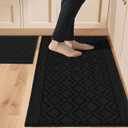 COSY HOMEER 48x20 Inch/30X20 Inch Kitchen Rug Mats Made of 100% Polypropylene 2 Pieces Soft Kitchen Mat Specialized in Anti Slippery and Machine Washable,Black