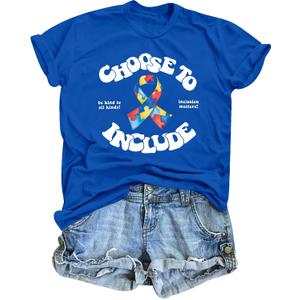MNLYBABY Autism Awareness Shirts for Women Choose to Include Print T Shirt Special Education Teacher Positive Tee Tops, Medium, Blue(1)