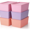 Menkxi 6 Pcs Storage Bins with Lids Small Plastic Storage Containers Stackable Storing Baskets Box Cute Organizer Bins for Organizing Shelves (Pink,Purple,Orange)