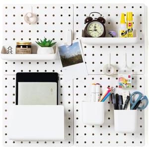 VUSIGN Peg Board Combination Kit, 22"x22" Pegboards and Accessories for Wall Organization with Two Installation Modes, Pegboard Wall Organizer for Office, Home, Desk,White Peg Board