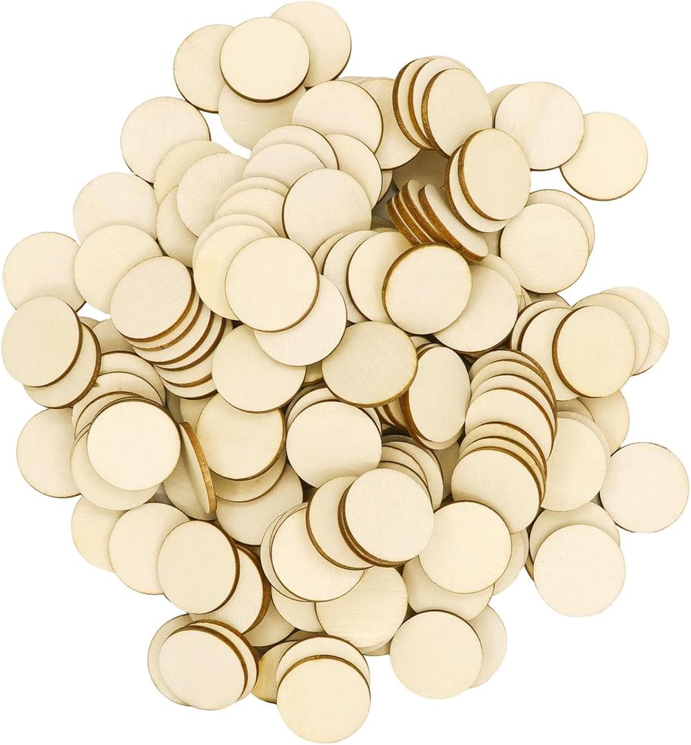 100 Pieces Unfinished Wood Circle -1 Inch Round Disc Blank Natural Wooden Cutout Ornaments for Decoration DIY Craft Art Supplies, 0.11 inch Thick