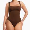 FeelinGirl Shapewear Bodysuits for Women Tummy Control Suqare Neck Thong Body Suit Sleeveless Going Out Tank Tops, M,L