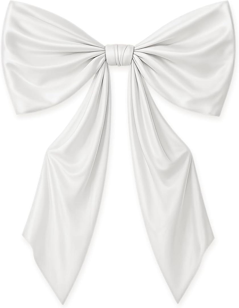 43 x 24 Inches Satin Big Bow Decor, Large White Bow for Backdrop Baby Shower Wedding Bridal Bachelorette Supplies,Giant Satin Ribbon Tie Hanging Gift Coquette Wall Decor