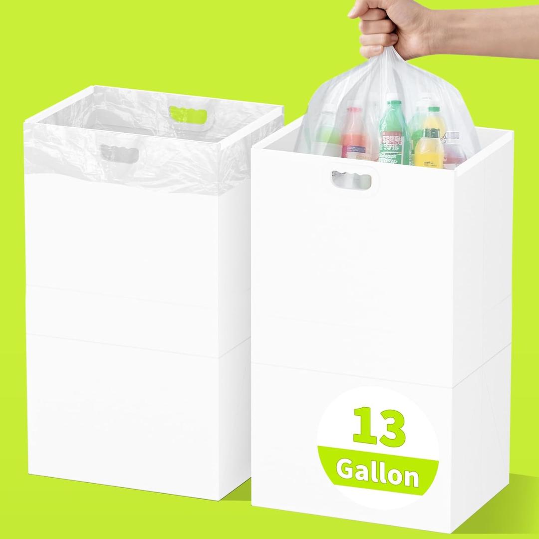 Kaiferty 13 Gallon Disposable Trash Cans for Parties, 2 Pack Extra Large Collapsible Pop Up Trash Can with Handles, Portable Cardboard Garbage Can & Recycling Bin for Party Kitchen Camping, White