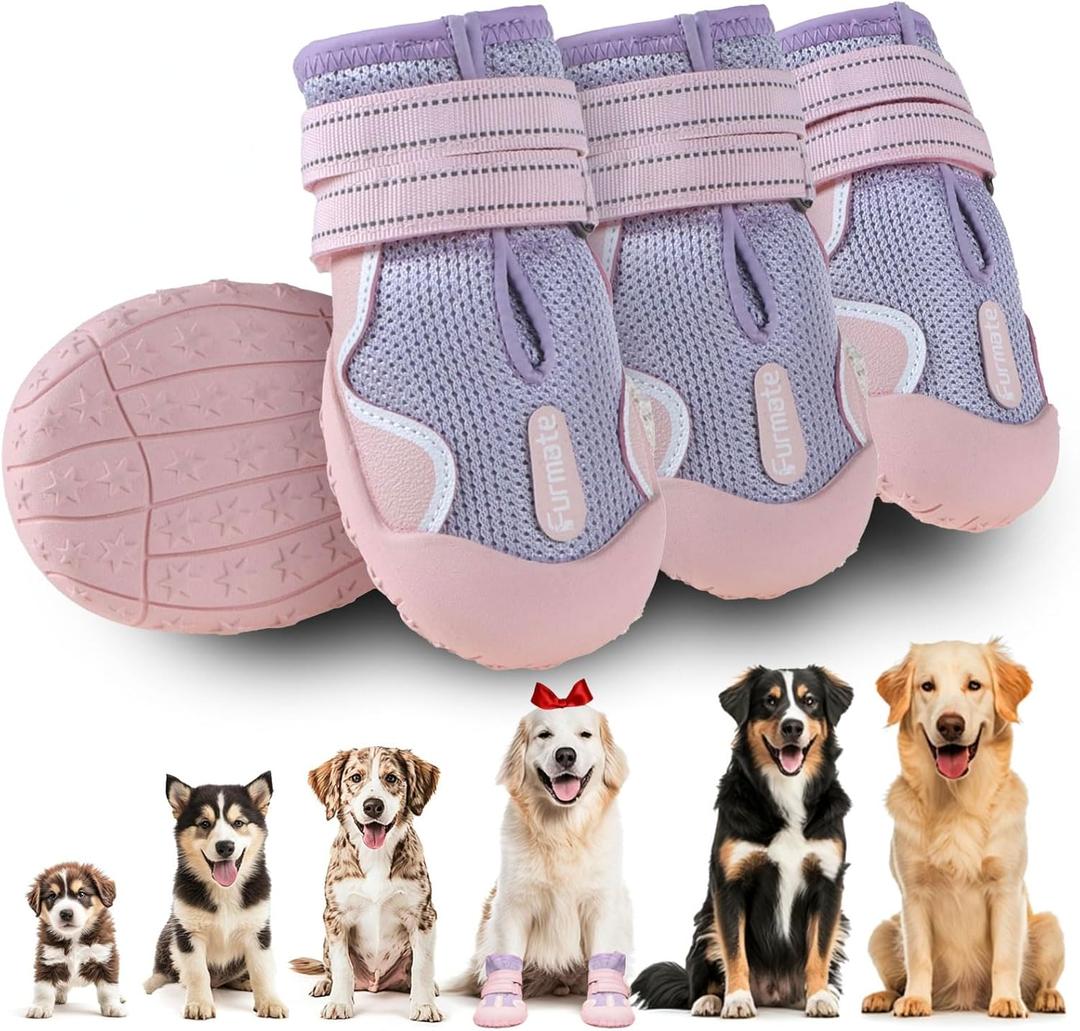 Dog Shoes for Large Small Medium Dogs, Breathable Mesh Dog Boots & Paw Protectors for Summer Hot Pavement Winter Snow, Waterproof Anti-Slip Dog Booties for Hiking Hardwood Floors(Pink-Purple6) Size 1#, 2.3in×1.8 for 11-23lbs