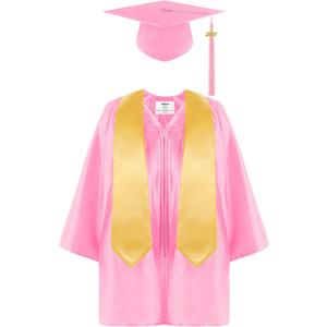SOMSOC 4 Pieces Kindergarten Graduation Gown Grad Cap Set for Kids Preschool Nursery Graduation Stole Gown with 2025 Tassel (Small, Pink)