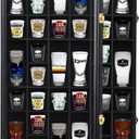 Furnishh 36 Slots Shot Glass Display Case with Lockable Door, Solid Wood Cabinet Collection Holder Wall Mounted Shot Glass Display Storage Box with Removable Shelves, 18"x26", Black