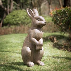 Glitzhome JK85246 Standing Rabbit Outdoor Statue, 22.75 Inch, Distressed Brown