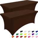 Smiry 2 Pack Spandex Table Cloth 6FT, Elastic Fitted Stretch Tablecloths, Washable and Wrinkle Free Rectangular Patio Table Cover for Outdoor, Wedding, Banquet & Parties (Coffee, 72Lx30Wx30H Inch)