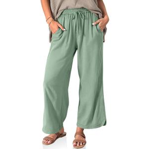 TARSE Women Linen Wide Leg Pants Casual Loose Drawstring Summer Beach Travel Vacation Palazzo Pants with Pockets, Size L