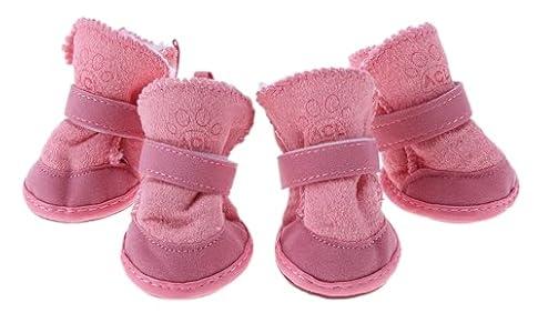 GabeFish Puppy Cute Cozy Warm Anti Slip Winter Boots for Small Medium Dogs Pets Cats Thicken Fleece Snow Shoes Pink Small
