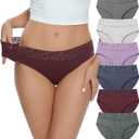 Cotton Hipster Panties for Women Lace Hiphugger Panties Bikini Underwear Pack (Large)