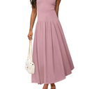 ZESICA Women's Summer Sleeveless Tank Maxi Dress 2025 Mock Neck Ribbed Knit High Waist Flowy Wedding Guest Long Dresses L