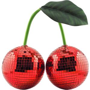 Disco Ball Cherry Disco Mirror Ball Hanging Reflects Light for DJ Club Stage Bar Party Wedding Holiday Decoration Home Cherry Decor (3.9, Red)