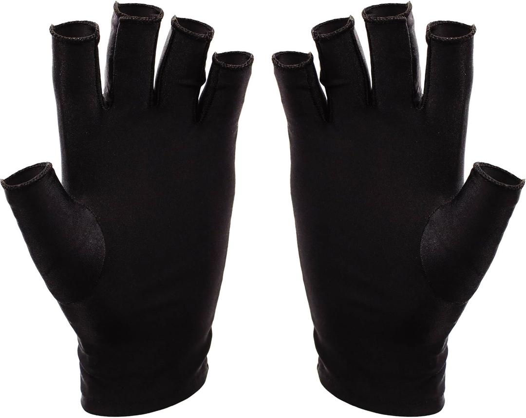 SUNUV LED Gloves for Gel Nails, UPF 50+ Anti UV Gloves for Gel Nail Lamp, Professional UV Gloves for Nail Techs (Black Gloves)