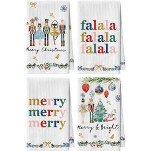 Artoid Mode Nutcrackers Xmas Balls Christmas Bar Kitchen Towels, 12x24 Inch Quick Dry Microfiber Cloth Dish Towels for Kitchen Drying Set of 4 (Beige)