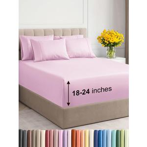 Extra Deep Queen Sheet Set - 6 Piece Breathable & Cooling Sheets - Hotel Luxury Bed Sheets Set - Easy & Secure Fit - Soft, Wrinkle Free & Comfy Sheets Set - Light Pink Sheet Set w/Extra Deep Pockets