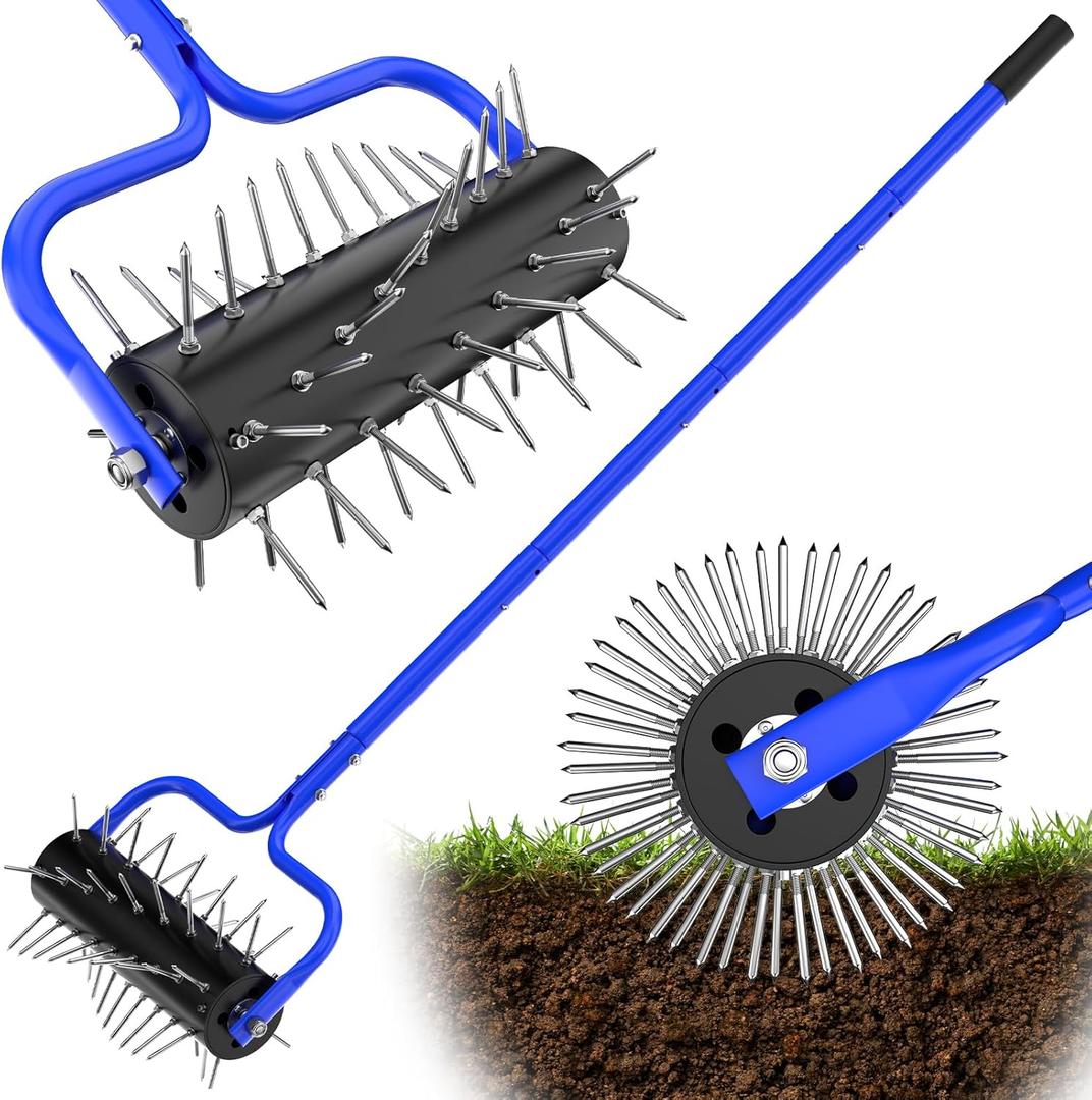 Lawn Aerator Roller,Manual Aerator Tool,Heavy Duty Lawn Spike Aerator Roller with 54 Spikes,79" Adjustable Handle Manual Push Aerator Lawn Tool,Lawn Aeration for Lawn Care & Soil Penetrat