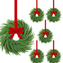 Hotop 6 Set Mini Christmas Wreath for Cabinet Kitchen Windows Decors Bulk with Red Bow Small Artificial Norfolk Farmhouse Wreaths with Berry Pine Cone for Fireplace Front Door Porch Wall Hanging