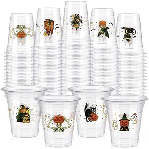 Eaasty 80 Pcs 12 oz Vintage Halloween Disposable Plastic Cups Retro Witch Cat Pumpkin Ghost Owl Skeleton Cups for Beverage Ice Cream Snacks Party Supplies Decoration