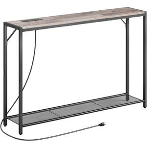 Sofa Table with Power Outlet, 43.7" Console Table with USB Ports, Behind Couch Table, Entryway Table for Living Room, Entryway, Foyer, Metal Frame, Adjustable Feet, Greige CTHG11E01Z1