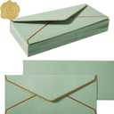 50 Pack #10 Business Envelopes with Gold Border, Self Seal Standard Envelopes with Gold Stickers for Office, Checks, Letter Mailing, Invoices, 4 1/8 x 9 1/2 Inches (Sage-Green)