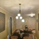 Mid Century Modern Chandelier, 4-Light Milk Glass Globe Chandelier Brushed Gold Sputnik Ceiling Light Fixture, Adjustable Hanging Pendant Light for Dining Room Kitchen Island Entryway, Bulbs Included