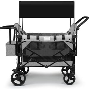 VOOI Stroller Wagon 4 Seater, Wagon for Kids, Collapsible W4 Stroller with Seats with 5-Point Harnesses, Easy Access Zipper Door, and Removable Sun Canopy (Grey, W4-Large)