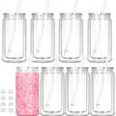 8 Pack plastic Snow Globe Tumbler, 16 Oz Double Wall Plastic Can with Lid and Straw, Plastic Mason Jar Mug for Snow Globe Glitter DIY Gift (Clear)