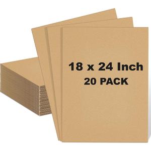 Henoyso 20 Pack 18 x 24 Inch Corrugated Cardboard Sheets Flat Cardboard Sheets Packaging Inserts Flat Square Inserts Squares Separators for Shipping Packing Mailing Crafts (Brown)