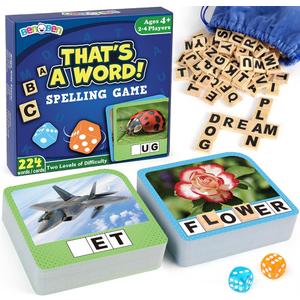 BenBen Spelling Games, 224 Flashcards, 208 Wood Letter Tiles, 1-4 Players, Learning Games for Kids 4-8, Educational Toys for Kindergarten 1st 2nd Grade, Preschool Classroom Must Haves