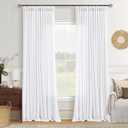 White Linen Curtains 108 Inches Long Pinch Pleated for Living Room 2 Panels Boho Farmhouse Thick Linen Textured Pinch Pleat Drapes Hooks Rings Back Tab Extra Long 108 Inch Curtain for Dining Bedroom