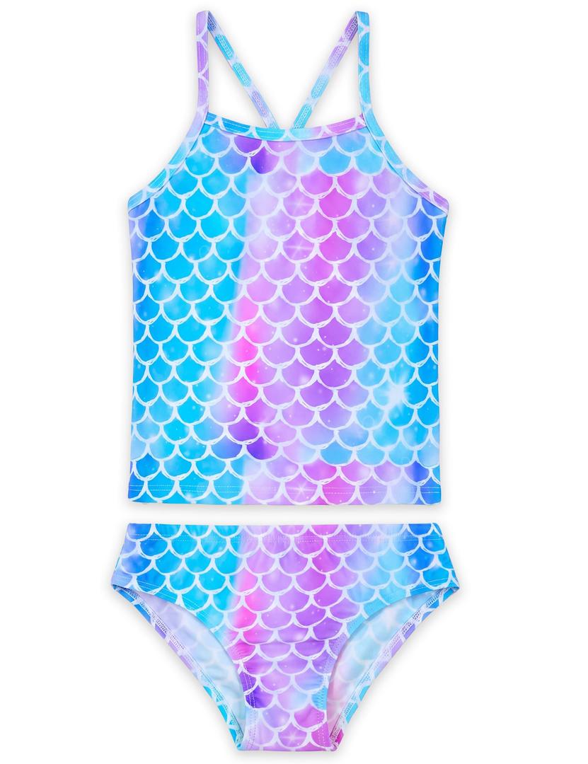 Tziharora Girls Swimsuits Size 4t 5t Two Piece Bathing Suit Tankini Sets Blue Pink Scale Print Swimwear