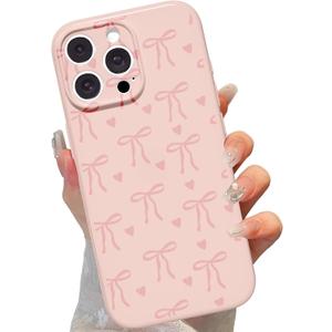 Cute Bow Phone Case for iPhone 11 Pro Max 6.5", Aesthetic Pink Heart Ribbon Bowknot Pattern Print Design Women Girly Case Gloss Camera Protective Cover Soft Slim Silicone Shockproof TPU Funda