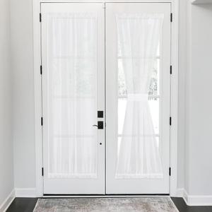 NICETOWN 2 Panels White Sheer Door Curtains for Kitchen, 30 x 72 Inches Long Curtains for Glass Window, Rustic Sheer Drapes Light Filtering Semi Rod Pocket French Door Privacy Added