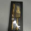Dicunoy 2 PCS Gold Cake Knife and Server Set, Wedding Cake Cutting Utensils, Vintage Engraved Cake Cutter and Serving Spatula for Birthday,Anniversary, Vibrant Gold
