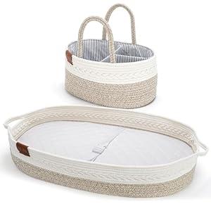 Baby Changing Basket for Baby Dresser, Moses Baskets for Newborn, Baby Moses Basket Changing Basket for Dresser, Changing Pad Basket Changing Table Basket, Diaper Caddy (Grey) 