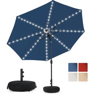 Sundale Outdoor Olefin 5-Year-Non-Fading Solar 80 LED 9 FT Solar Patio Umbrella with Sand Bag Base, Outdoor Umbrella with Tilt and Crank, Navy