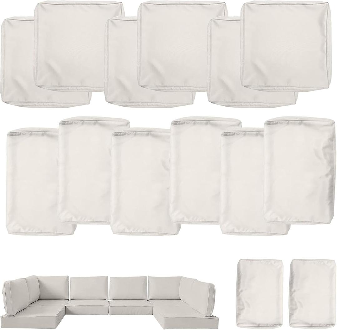 Outdoor Cushions Covers for Patio Furniture, Patio Cushion Covers Replacement with Zipper, Outdoor Cushion Covers Waterproof & Fade Resistant,14 Pieces (Off-White, 25.6x25.6x4inch)