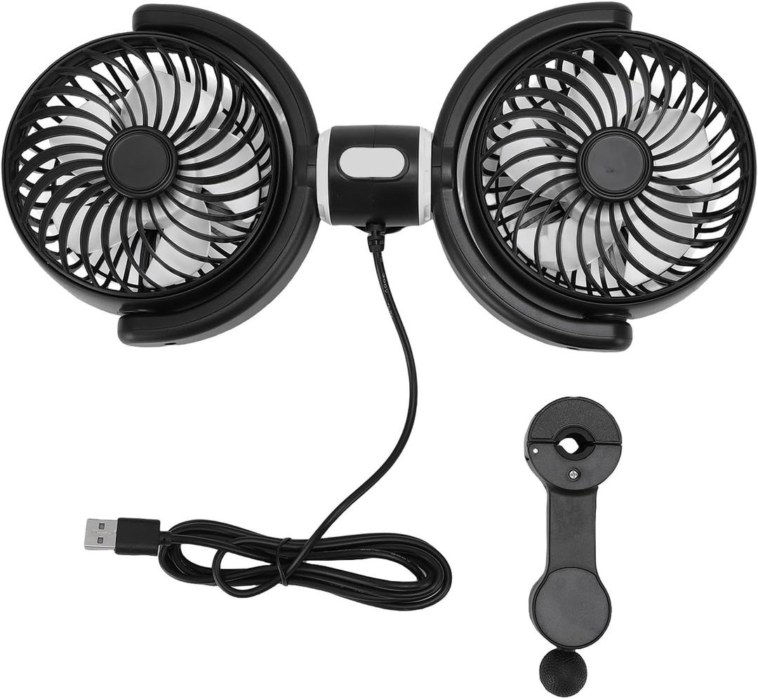 Dual Car Cooling Fan 360 Rotatable 3 Speed USB Powered Backseat Fan for Van Truck SUV RV DC 5V